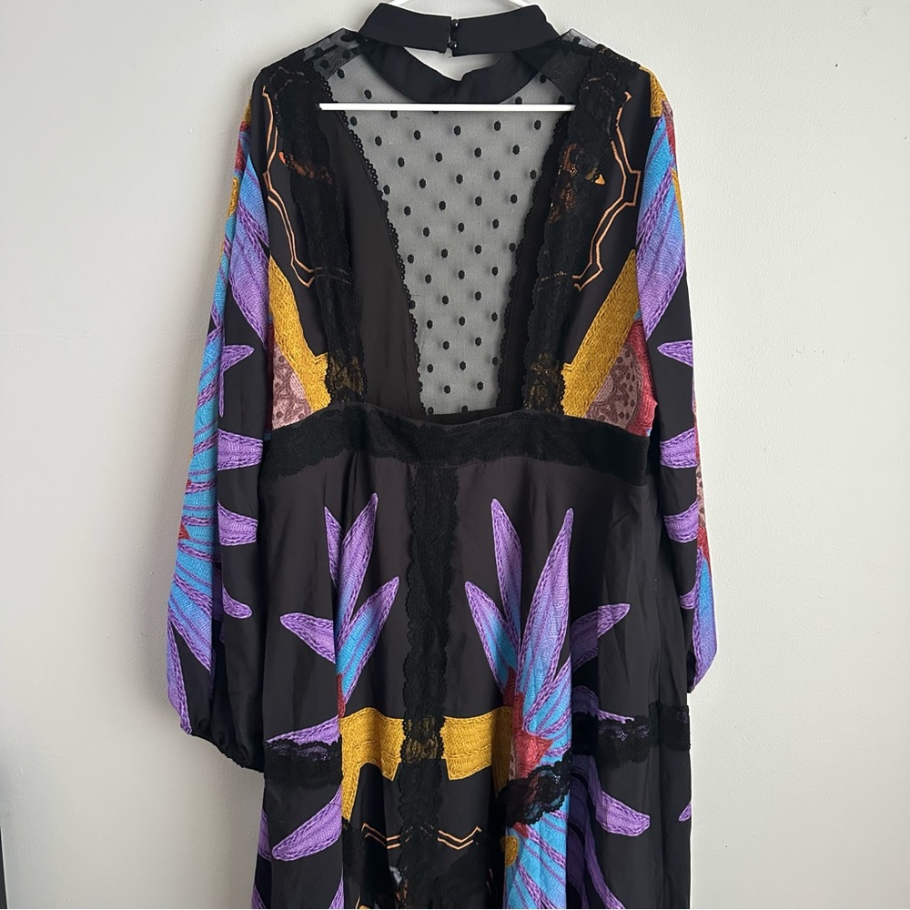 ISELACOS x SHEIN floral maxi mock neck cut out dress mesh deep v neck 2x 2xl 20 - Picture 12 of 13